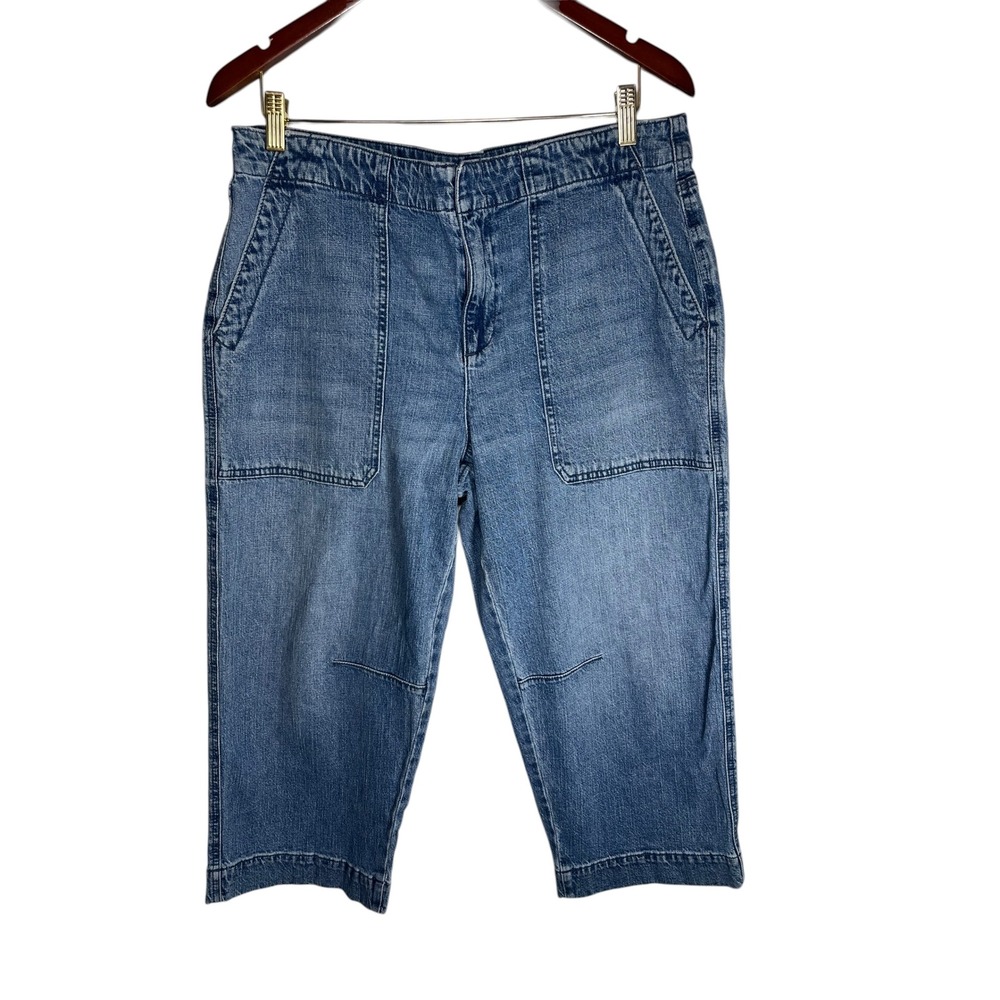 Talbots Straight Crop Jean Size 14P Medium Wash Linen Cotton Blend Capri